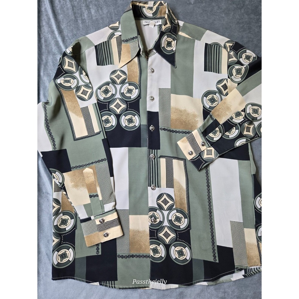 Vintage Paolo Maldini Shirt Mens Extra Large Abstract Lion Button Disco‎ Italy